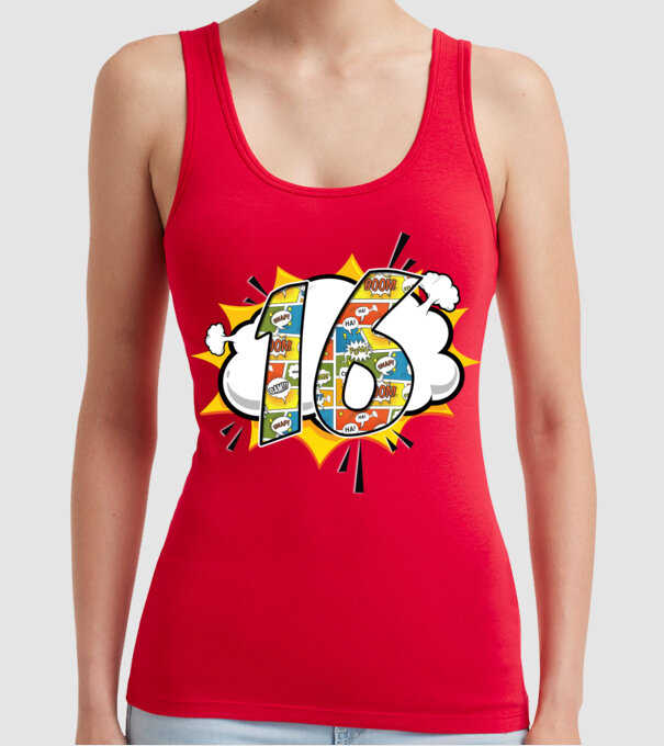 Birthday Comic Number 16 model roșu pe tricou