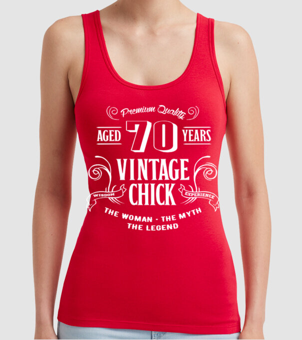 Vintage chick - 70 model roșu pe tricou