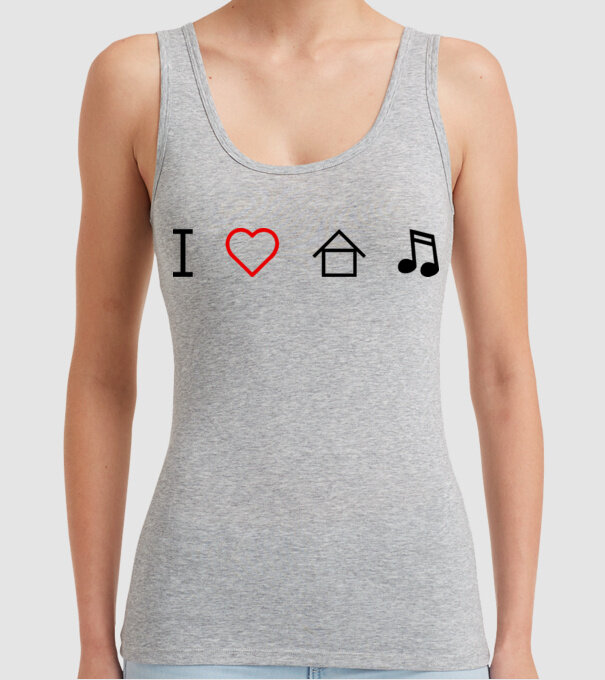 I love house music model gri pe tricou