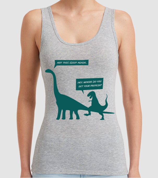 idiot dinosaur vegan model gri pe tricou
