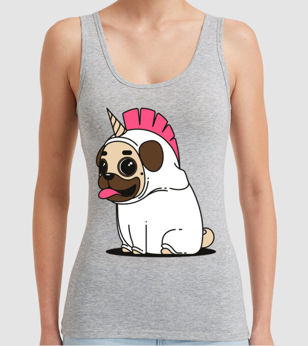 Pug Unicorn model gri pe tricou