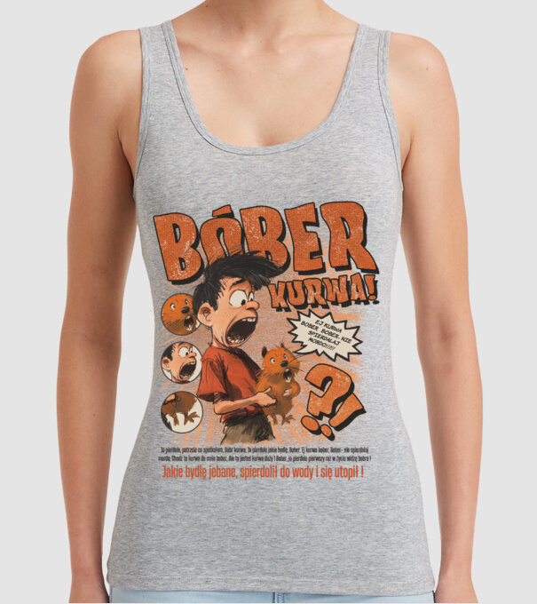 Bobr Kurwa comic model gri pe tricou