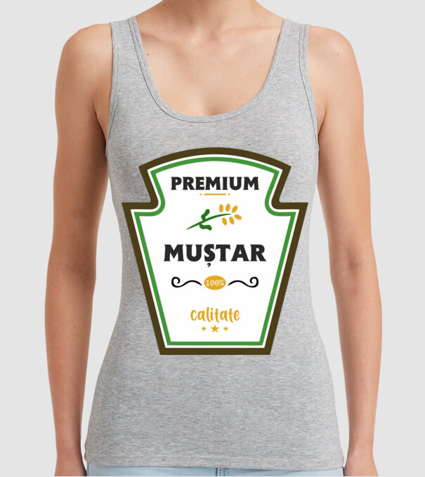 muștar premium - calitate model gri pe tricou