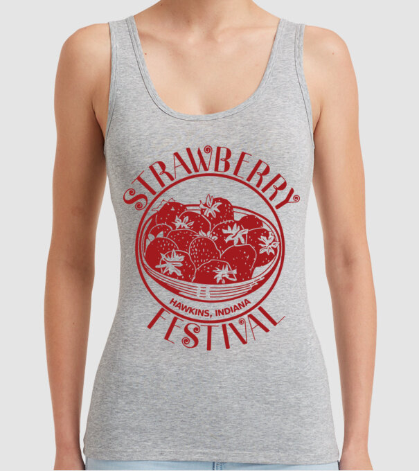 strawberry festival stranger things model gri pe tricou