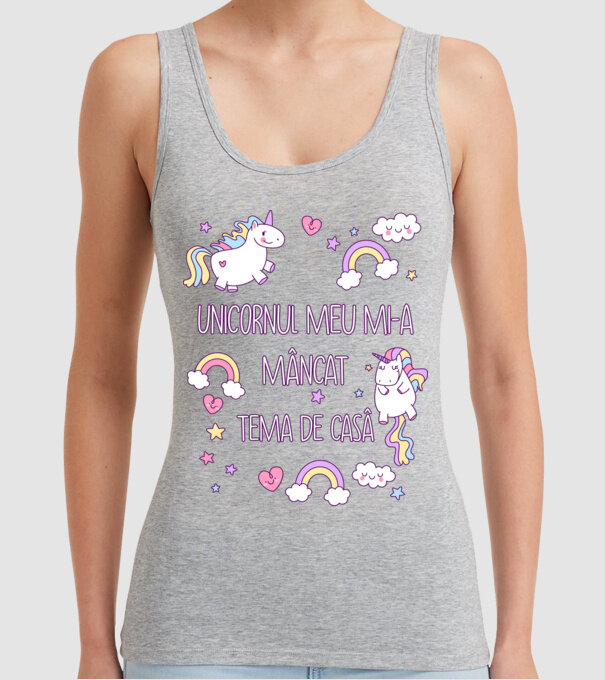 Unicornul meu mi-a mâncat tema de casă model gri pe tricou