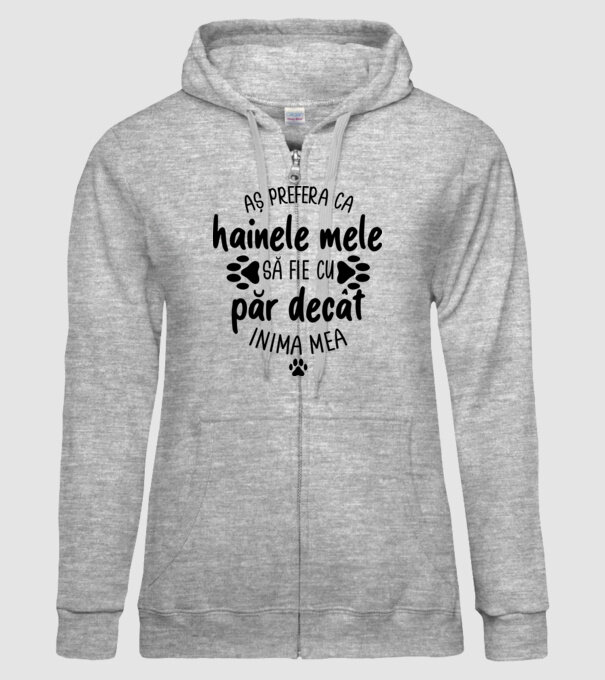 Aș prefera ca hainele mele să fie cu păr decât inima mea model gri pe tricou