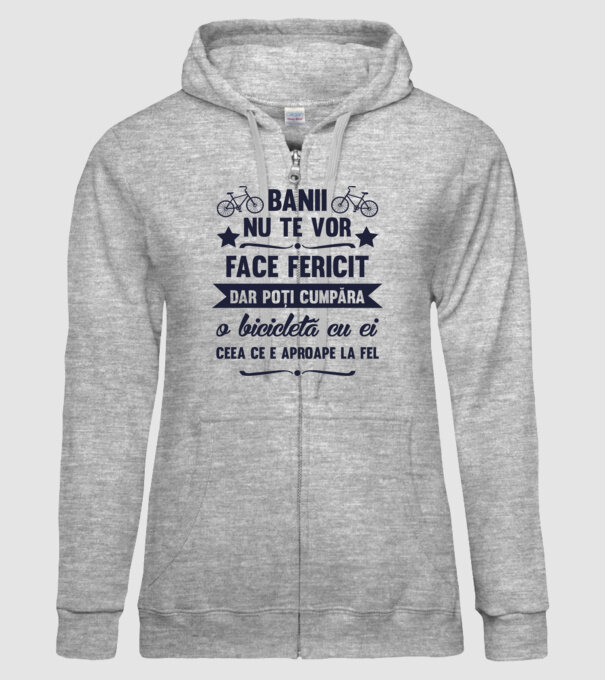 Banii nu te vor face fericit, dar poți cumpăra o bicicletă cu ei, ceea ce e aproape la fel model gri pe tricou