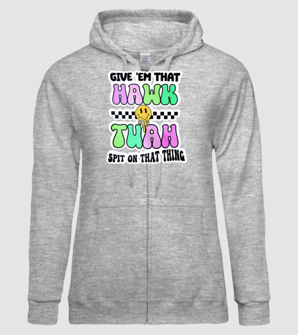 Give 'em that hawk tuah hippie trip model gri pe tricou
