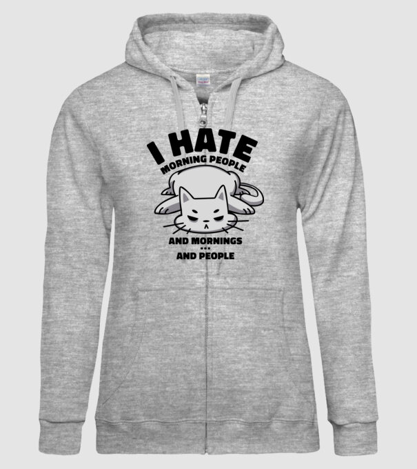 I hate morning people antisocial cat model gri pe tricou