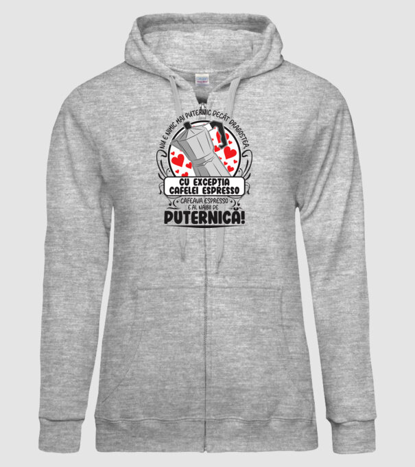 Nu e nimic mai puternic decât dragostea, cu excepția cafelei espresso, cafeaua espresso e al naibii de puternică model gri pe tricou