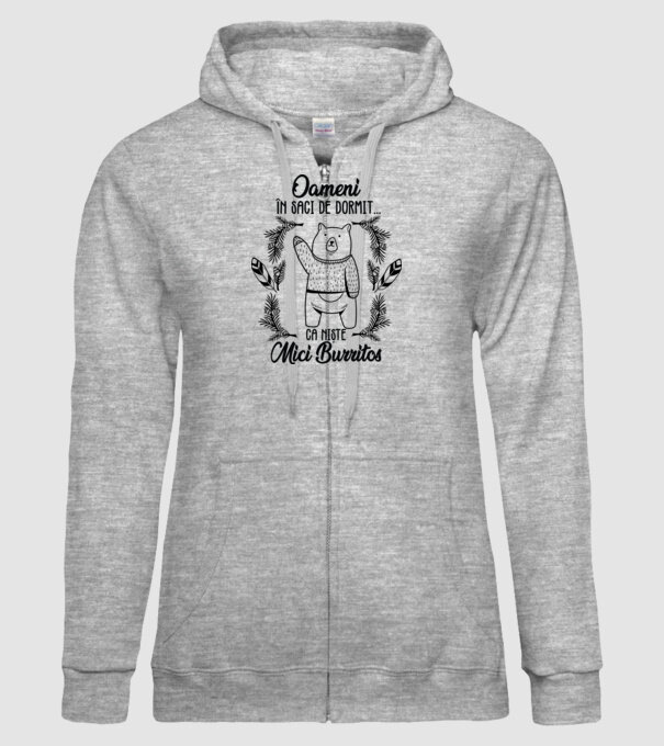oameni în saci de dormit... ca niște mici burritos model gri pe tricou