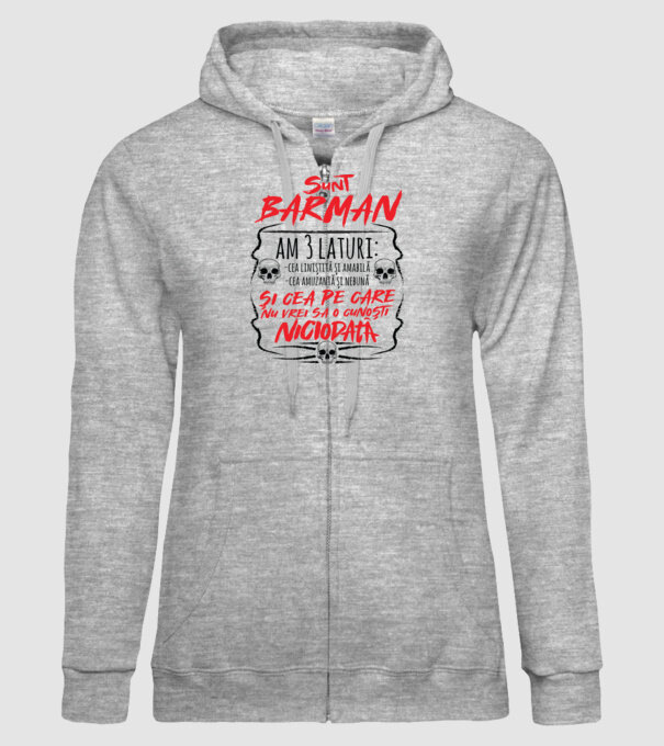 sunt barman am 3 laturi model gri pe tricou
