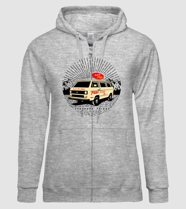 surfer boy pizza bus stranger things model gri pe tricou