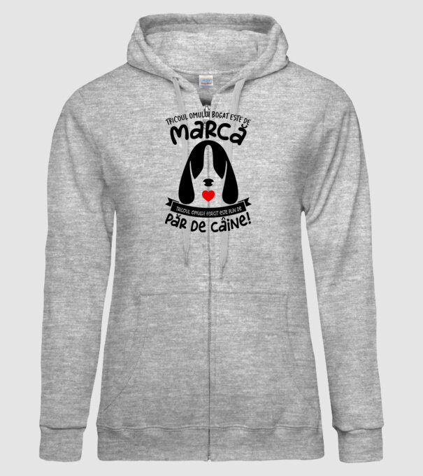tricoul omului bogat este de marcă, tricoul omului fericit este plin de păr de câine model gri pe tricou