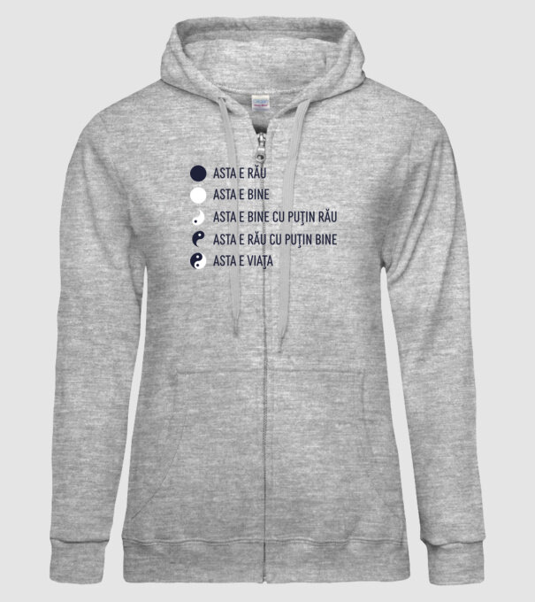 asta e rău, asta e bine, asta e bine cu puțin rău, asta e rău cu puțin bine, asta e viața model gri pe tricou