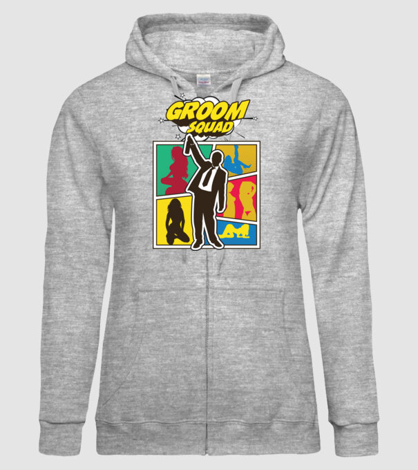 Comic Groom Squad model gri pe tricou