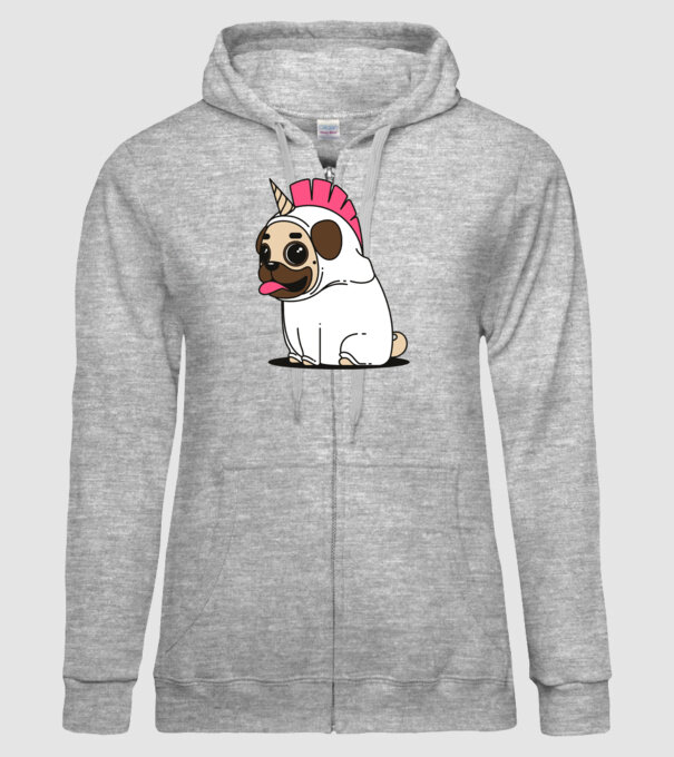 Pug Unicorn model gri pe tricou