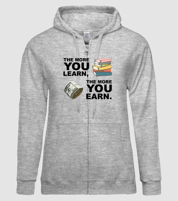 The more you learn the more you earn model gri pe tricou