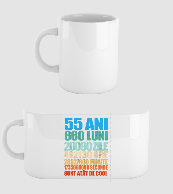 De 55 ani - luni - zile - ore - minute - secunde - sunt atât de cool model alb pe tricou