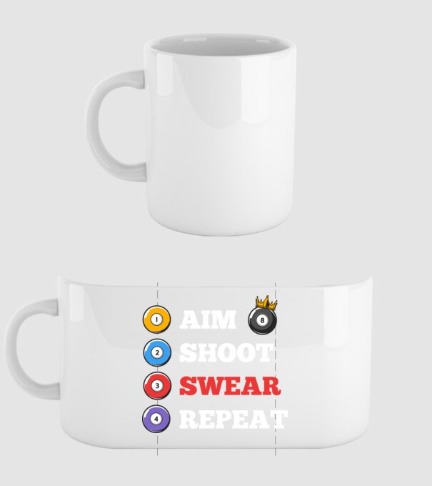 Aim swear shoot repeat - biliard v2 model alb pe tricou