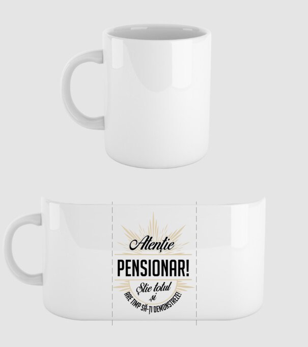 Atenție pensionar! Știe totul și are timp să-ți demonstreze! model alb pe tricou