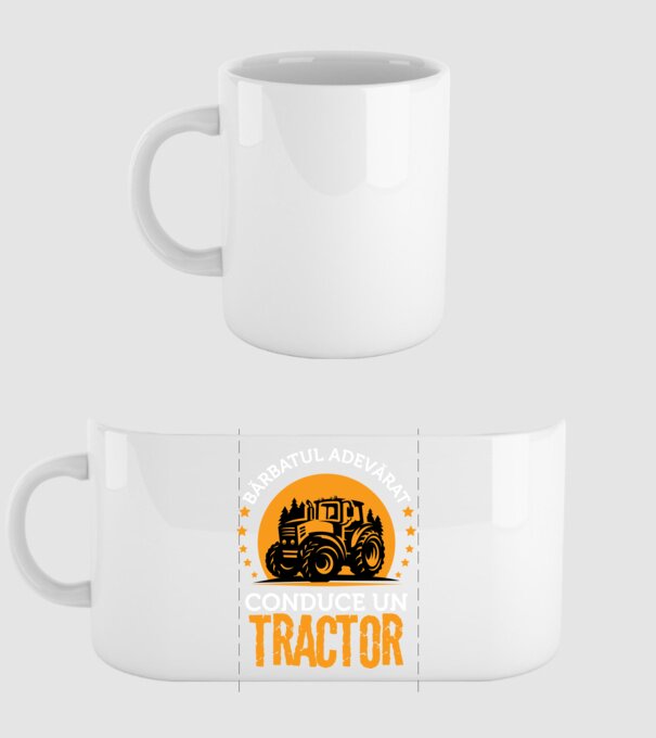 Bărbatul adevărat conduce un tractor model alb pe tricou