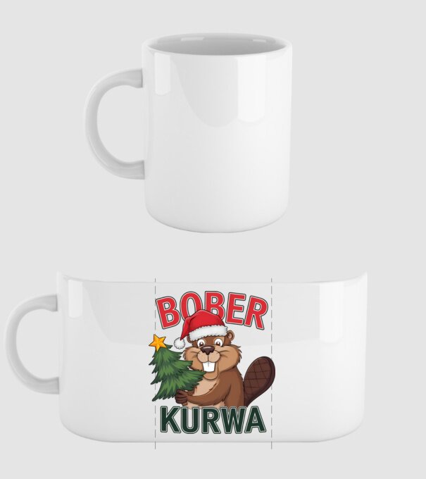 Bober kurwa Christmas model alb pe tricou