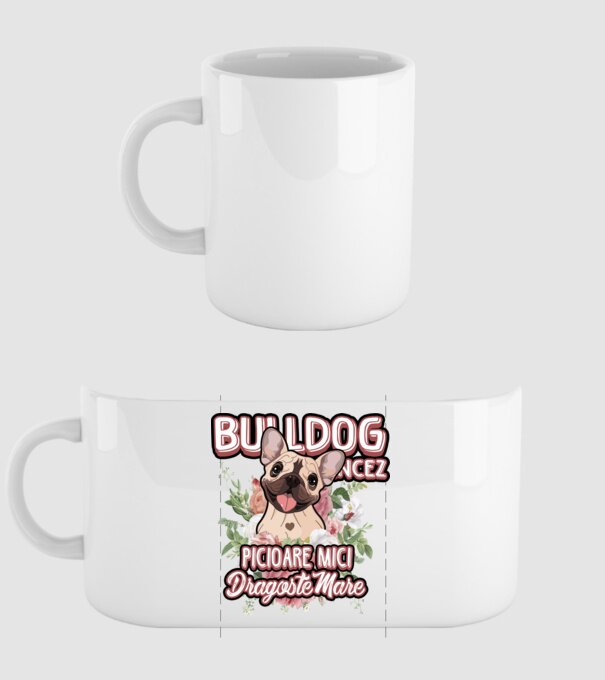 Bulldog francez picioare mici dragoste mare model alb pe tricou