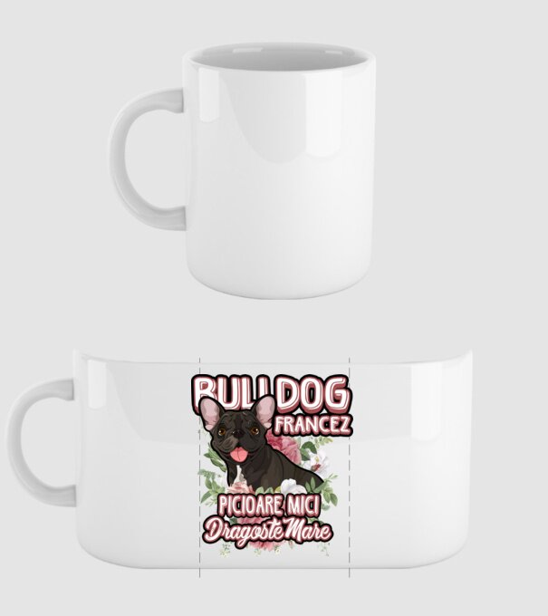 bulldog francez - picioare mici dragoste mare model alb pe tricou