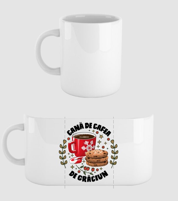 Cană de cafea de Crăciun model alb pe tricou
