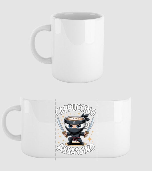 Cappuccino Assassino model alb pe tricou