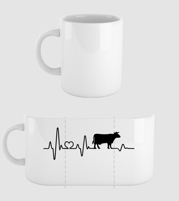 Cow Heartbeat model alb pe tricou