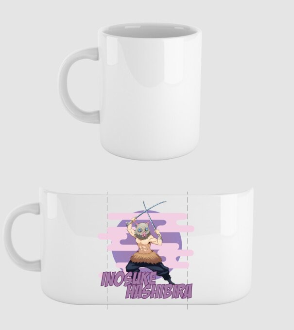 Demon Slayer Inosuke model alb pe tricou