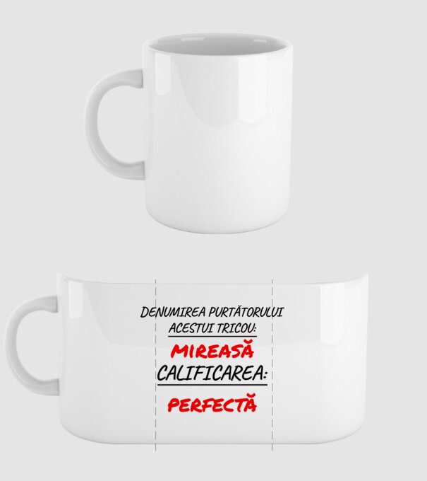 denumirea persoanei care poartă tricoul: mireasă - calificarea: perfectă model alb pe tricou