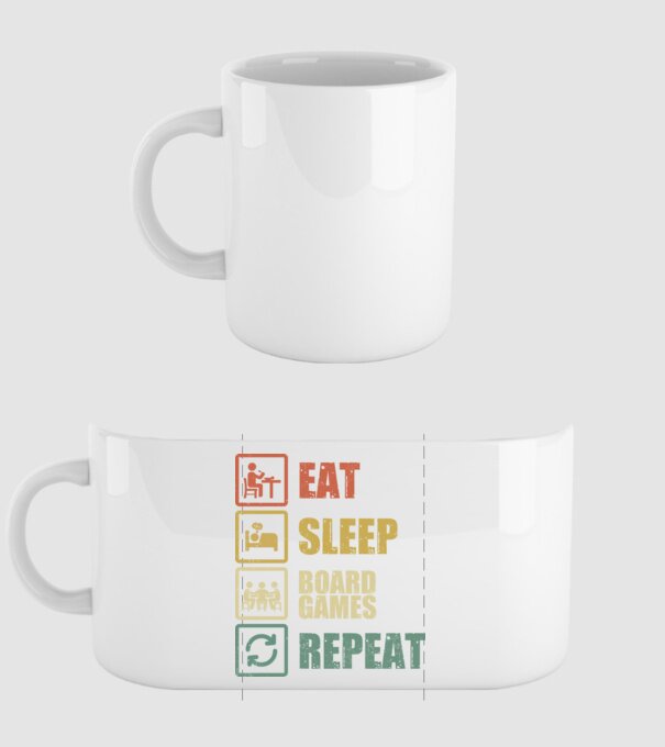 eat sleep Board Games repeat model alb pe tricou