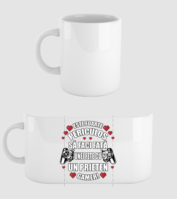 este foarte periculos să faci față unei fete cu un prieten gamer! model alb pe tricou
