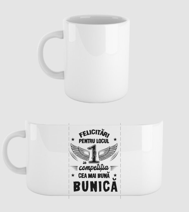 Felicitări pentru locul 1 în competiția Cea mai bună bunică! model alb pe tricou