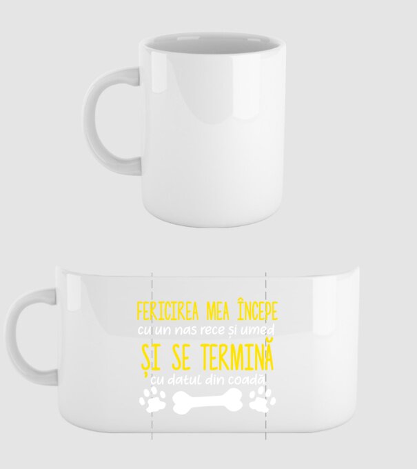 fericirea mea începe cu un nas rece și umed și se termină cu datul din coadă model alb pe tricou