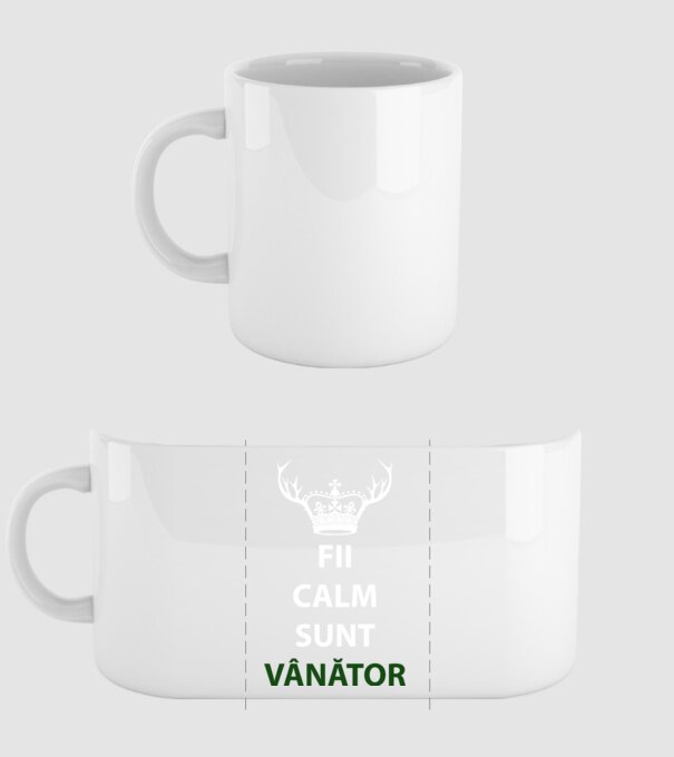 fii calm, sunt vânător model alb pe tricou