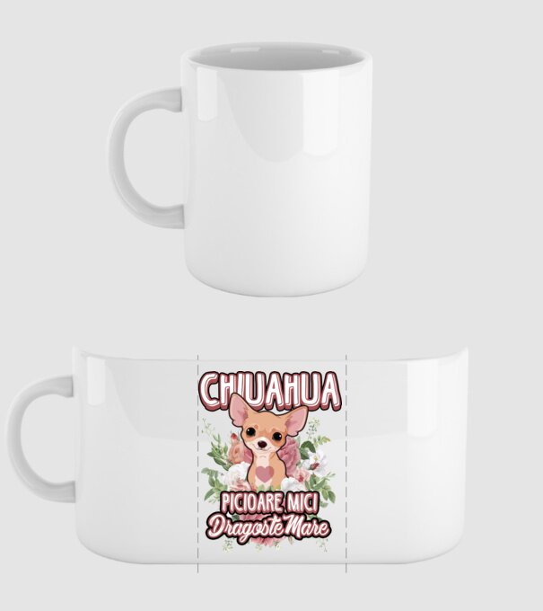 chihuahua : picioare mici dragoste mare model alb pe tricou