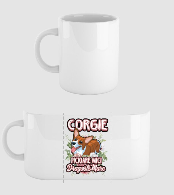 corgie : picioare mici dragoste mare model alb pe tricou