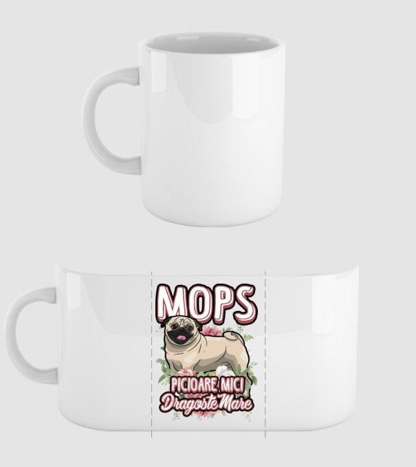 mops : picioare mici dragoste mare model alb pe tricou