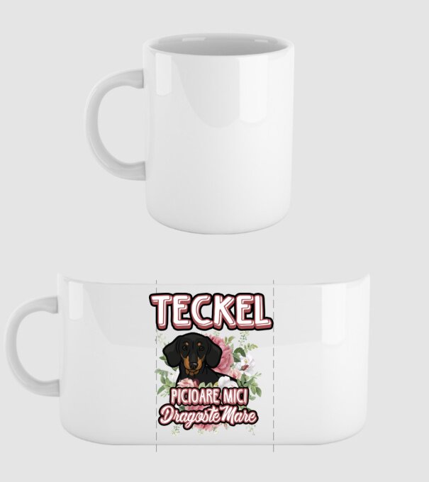 teckel : picioare mici dragoste mare model alb pe tricou
