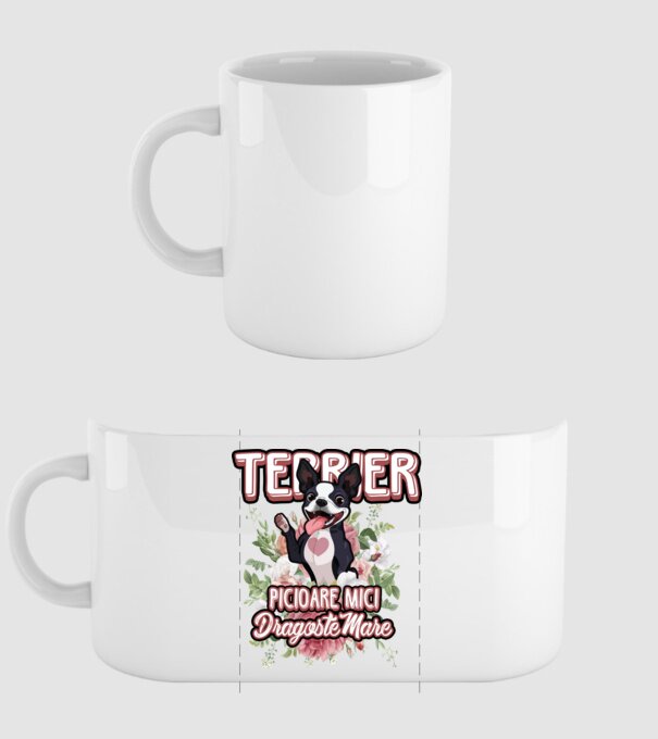 terrier : picioare mici dragoste mare model alb pe tricou