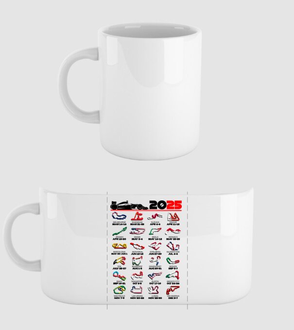 F1 calendar 2025 Alb model alb pe tricou