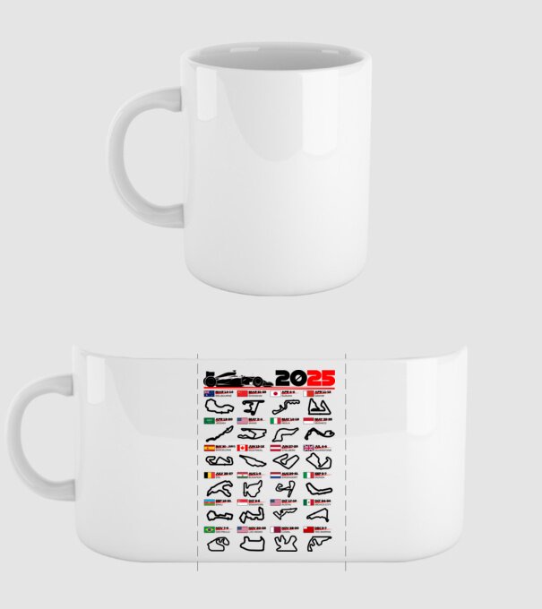 F1 calendar 2025 model alb pe tricou