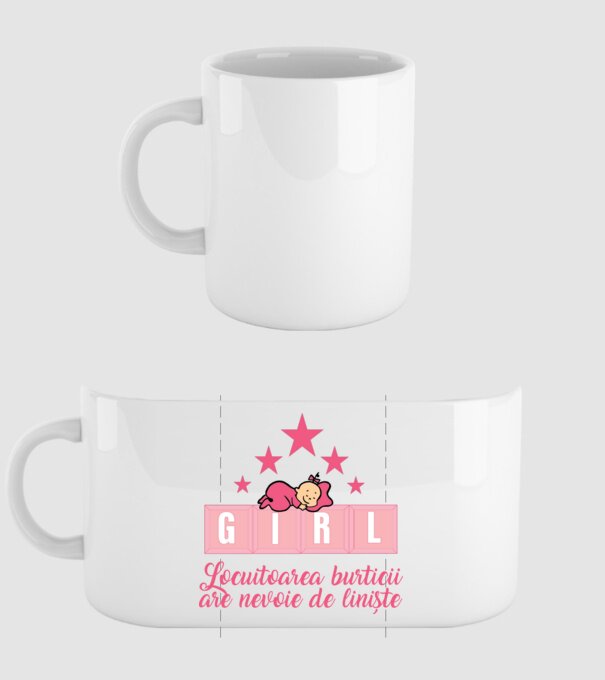 GIRL- Locuitoarea burticii are nevoie liniște model alb pe tricou