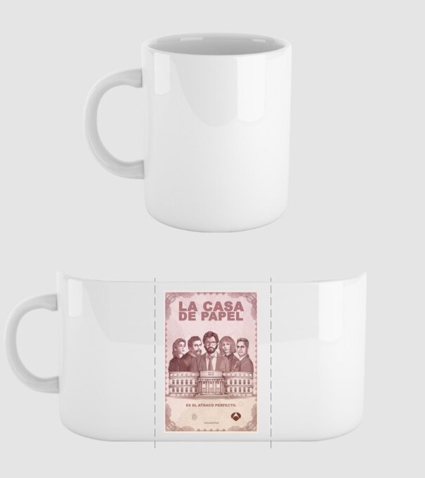 la casa de papel poster model alb pe tricou