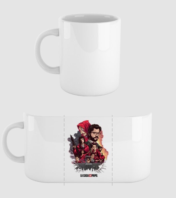 la casa de papel poster theme model alb pe tricou