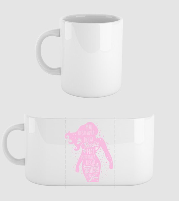 Mai deșteaptă decât Barbie, mai puternică decât Ken model alb pe tricou